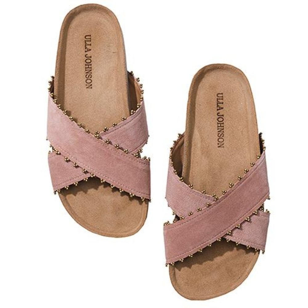 Ulla Johnson Babette Pink Suede Cross Slide Sandal